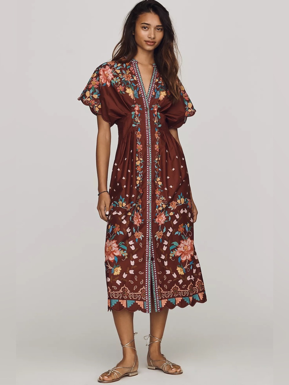 Farm Rio Maroon Ground Floral Dress